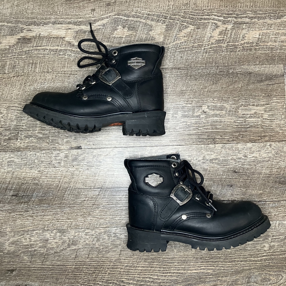 Harley-Davidson Black Leather Boots with Silver Accents